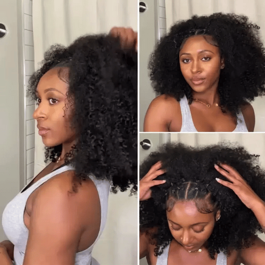 Luvme Too Easy Texture™ 3-In-1 Half Wig 180% Density Kinky Curly / Yaki Straight Glueless Flexi-Fit Drawstring Wig