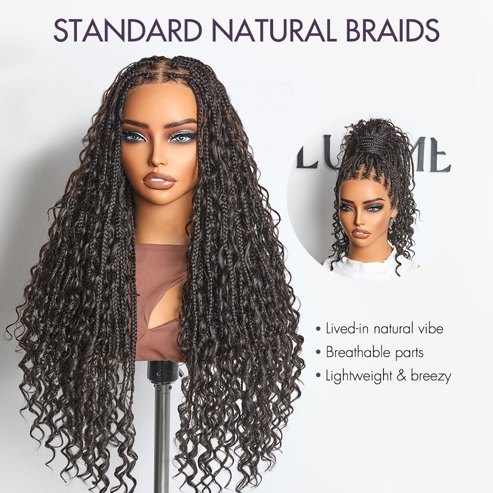 Readitress™ Light Weight Flexi-Fit Invisi Drawstring Cap Full Lace Knotless Boho Curls Braided Long Wig Super Natural Scalp - US Only