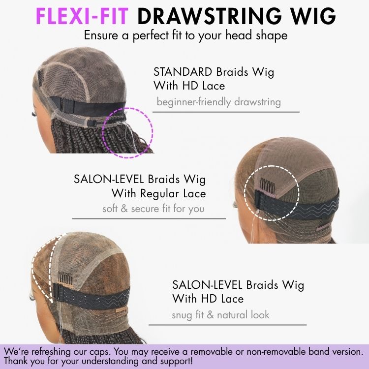 Readitress™ Light Weight Flexi-Fit Invisi Drawstring Cap Full Lace Knotless Boho Curls Braided Long Wig Super Natural Scalp - US Only