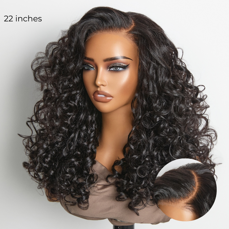 180% Density Bouncy Curls Glueless 5x5 Closure Pre-Cut Lace Layered Curly Wig Breathable Cap