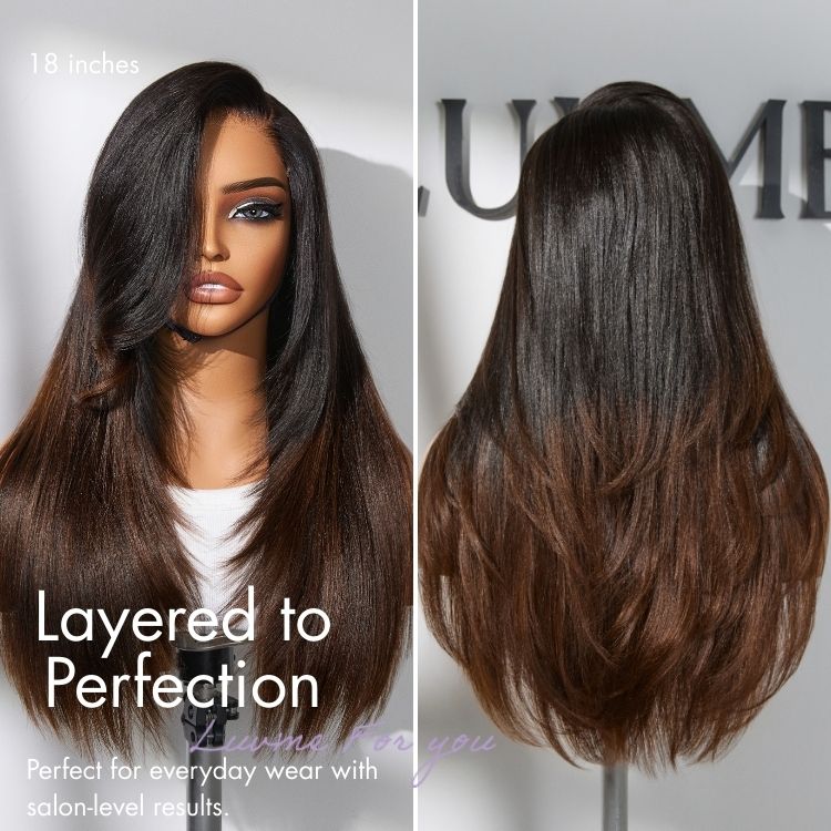 Luvme All-Day Comfort™ Wig 180% Density Ombre Brown Layered Light Yaki Straight Glueless 7x6 Closure HD Lace Human Hair Long Wig Pre-Cut Lace