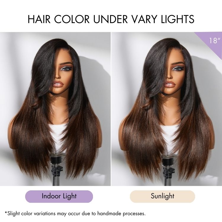 Luvme All-Day Comfort™ Wig 180% Density Ombre Brown Layered Light Yaki Straight Glueless 7x6 Closure HD Lace Human Hair Long Wig Pre-Cut Lace