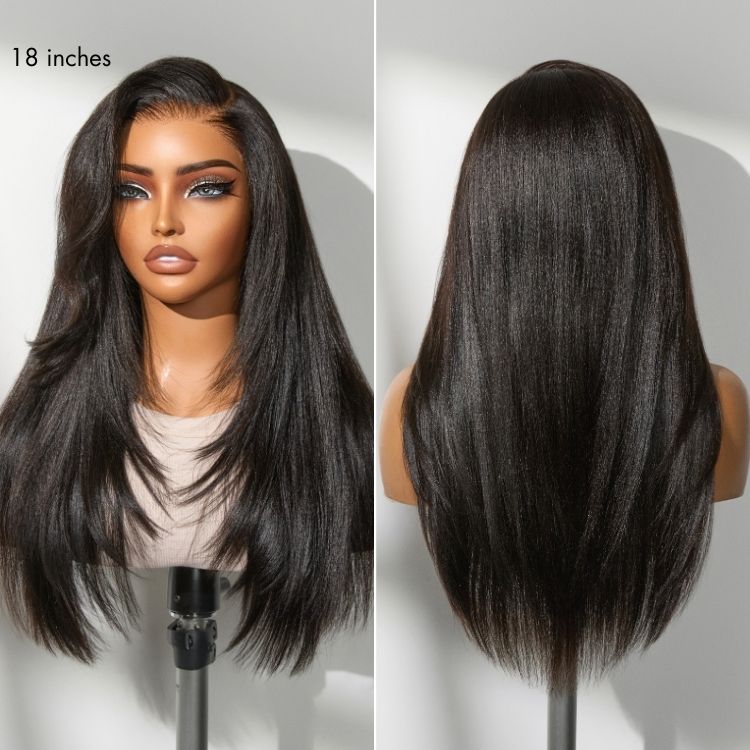 Luvme All-Day Comfort™ Wig 180% Density Layered Light Yaki Straight / Loose Body Wave Glueless 7x6 Closure HD Lace Human Hair Wig Pre-Cut Lace