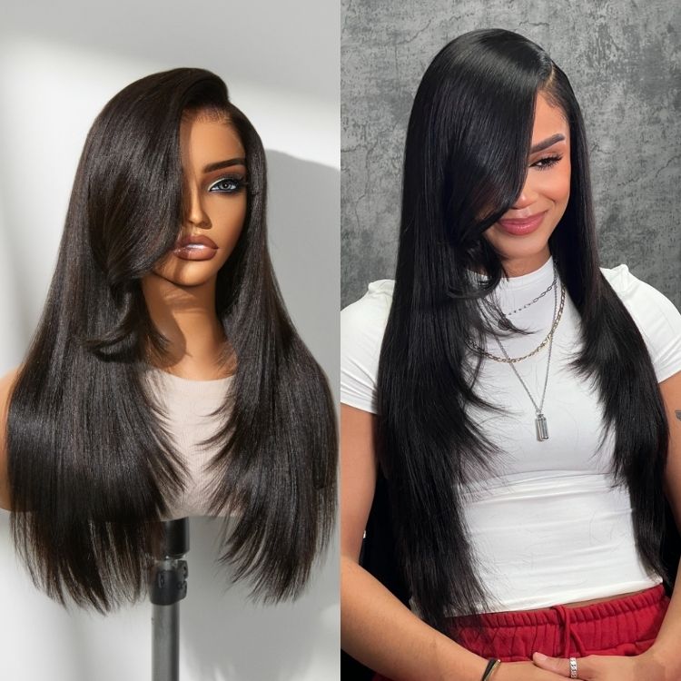Luvme All-Day Comfort™ Wig 180% Density Layered Light Yaki Straight / Loose Body Wave Glueless 7x6 Closure HD Lace Human Hair Wig Pre-Cut Lace