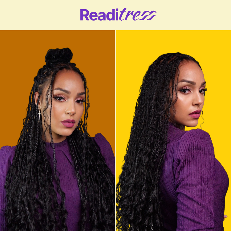 Readitress™ Light Weight Flexi-Fit Invisi Drawstring Cap Full Lace Knotless Boho Curls Braided Long Wig Super Natural Scalp - US Only