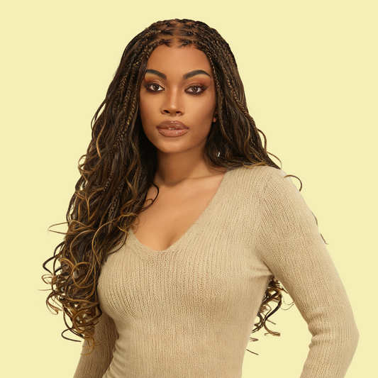 Readitress™ Ombre Honey Blonde French Curl Knotless Boho Braids HD Full Lace Long Wig Flexi Fit Invisi Drawstring Cap - US Only