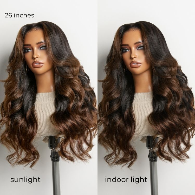 NatureMAX™ 200% Density Ombre Brown Loose Wave Glueless 13x6 HD Lace Front Wig Human Hair Pre-Cut Lace Flexi-Fit Drawstring Cap