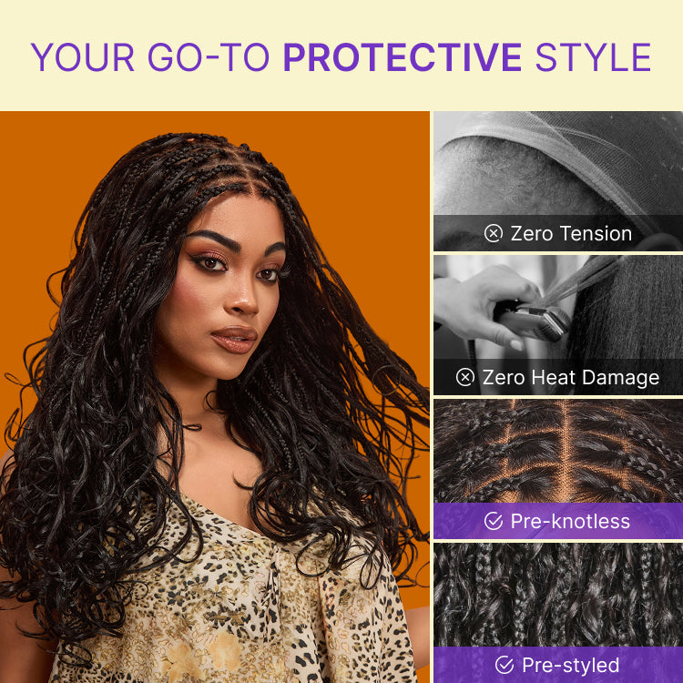 Readitress™ French Curl Knotless Boho Braids HD Full Lace Long Wig Flexi Fit Invisi Drawstring Cap - US Only