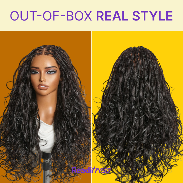 Readitress™ French Curl Knotless Boho Braids HD Full Lace Long Wig Flexi Fit Invisi Drawstring Cap - US Only