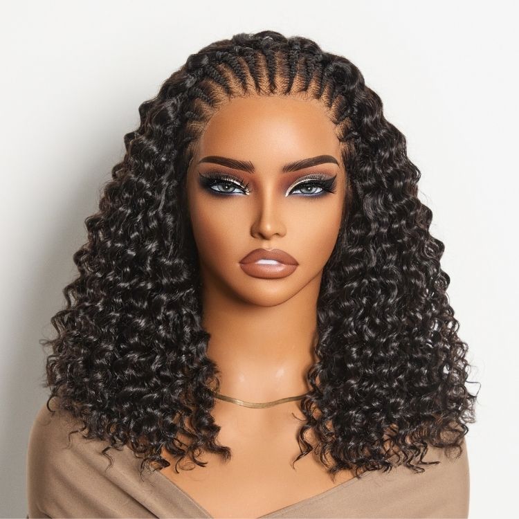 Readitress™ Knotless Fulani Braids Deep Wave Glueless Ear-to-ear 13x4 Frontal HD Lace Wig Human Hair