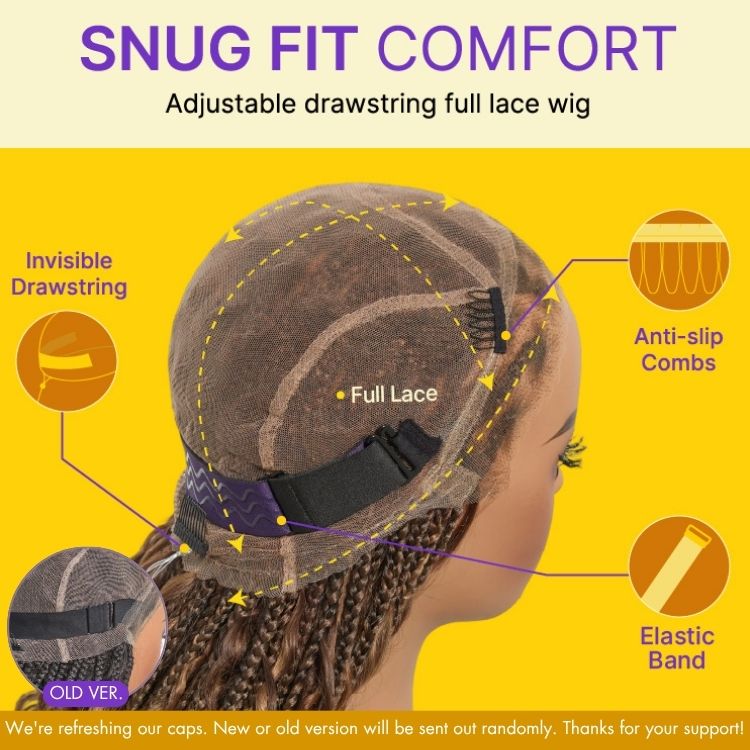 Readitress™ Ombre Honey Blonde French Curl Knotless Boho Braids HD Full Lace Long Wig Flexi Fit Invisi Drawstring Cap - US Only
