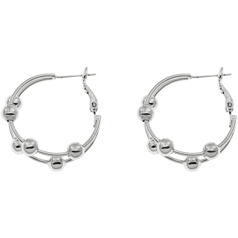Cold Wind Metal Beads Hoop Earrings Female Ear Ring