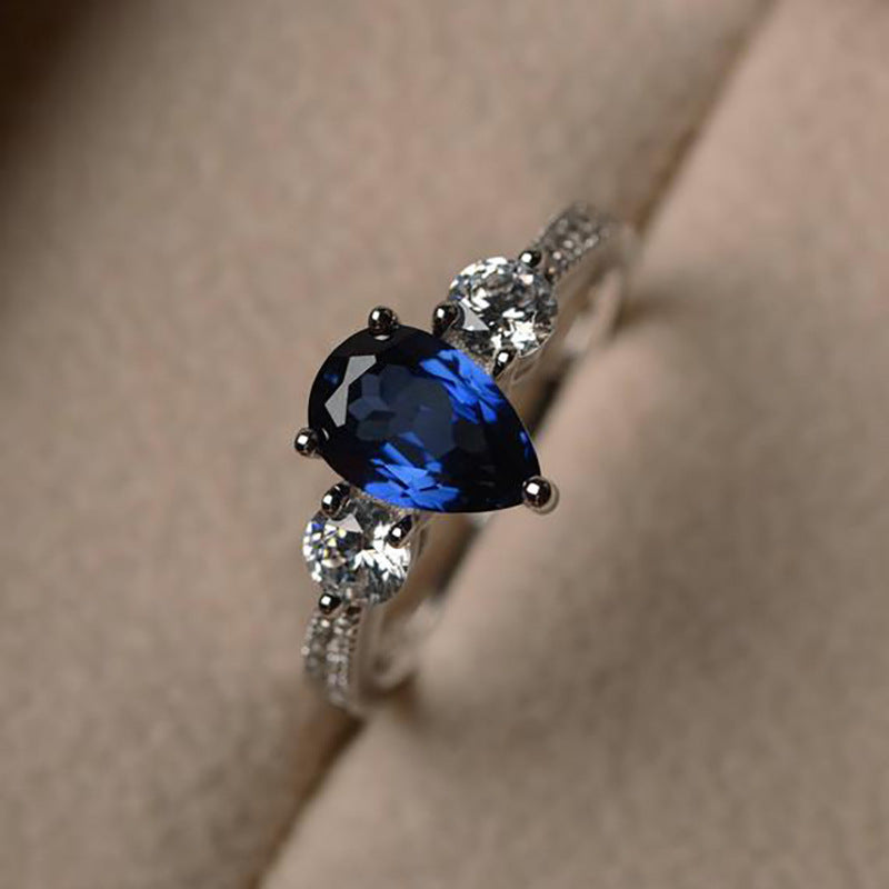Blue Zircon Female Engagement Wedding Love Ring
