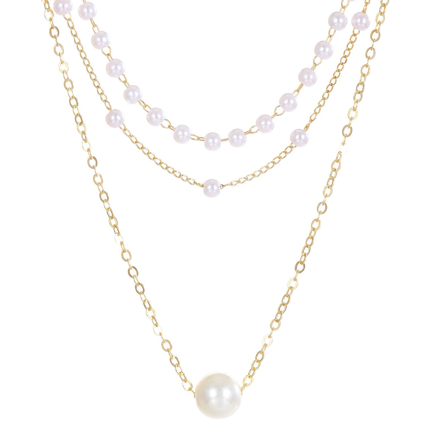 Pearl Chain Pendant Three-layer Necklace For Women Twin All-matching