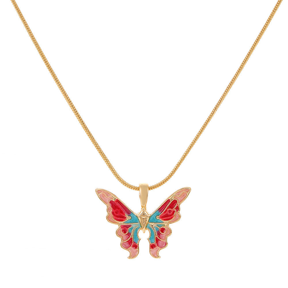 Ins Colorful Oil Necklace Butterfly Girlfriends Clavicle Chain
