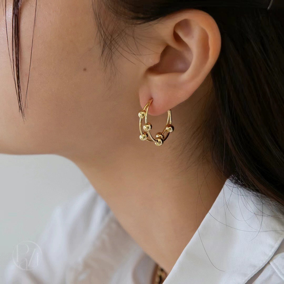 Cold Wind Metal Beads Hoop Earrings Female Ear Ring