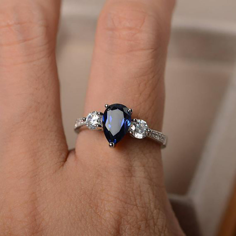 Blue Zircon Female Engagement Wedding Love Ring