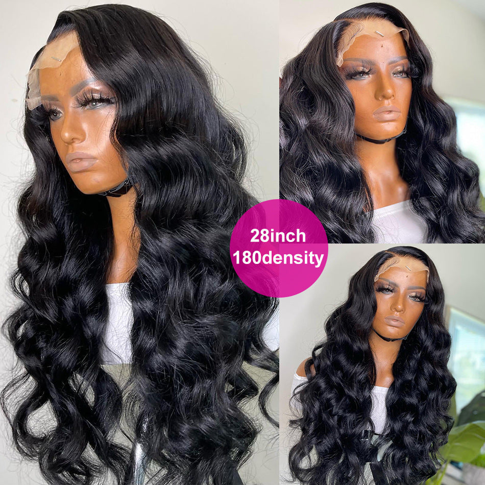 PURE HUMAN Wigs Front Lace Long Curly Hair Headgear