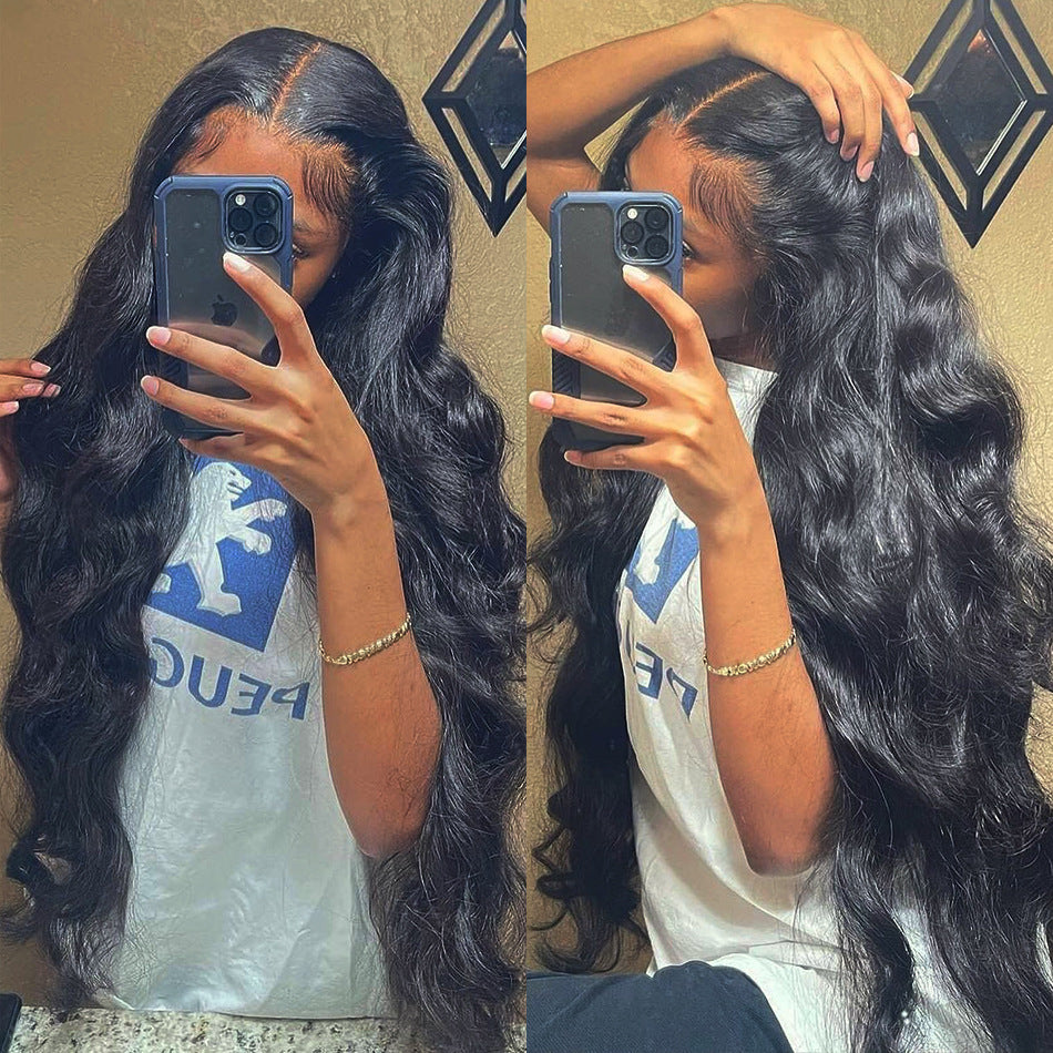 PURE HUMAN Wigs Front Lace Long Curly Hair Headgear