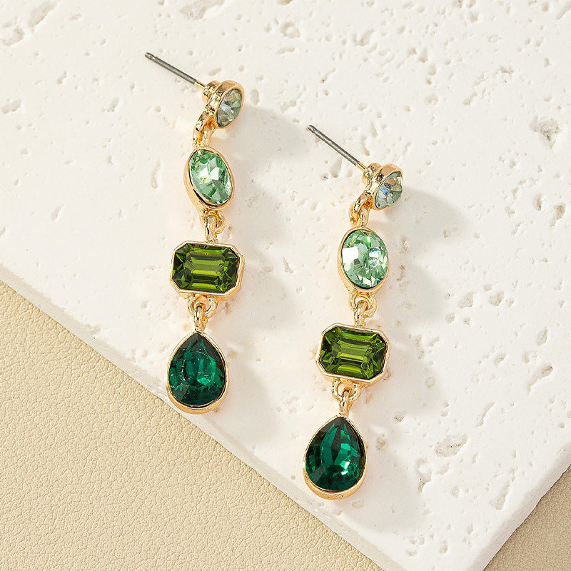 Metal Color Rhinestone Ear Studs Female Geometric Water Drop