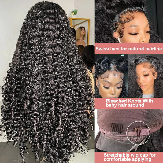 Deep Wave Glueless Wig Human Hair 40 Inch 13x6 Transparent Lace Front Wig 360 Full Lace Wigs For Women Pre cut Kinky Curly Wig