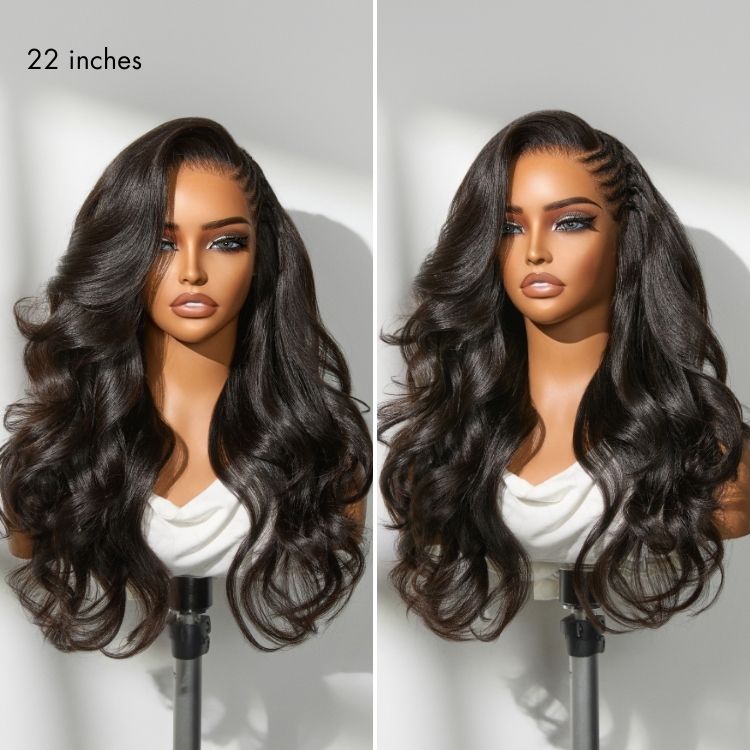 Readitress™ Side Braided Yaki Body Wave Glueless Ear-to-ear 13x6 Frontal HD Lace Wig Human Hair Flexi-Fit Drawstring Cap
