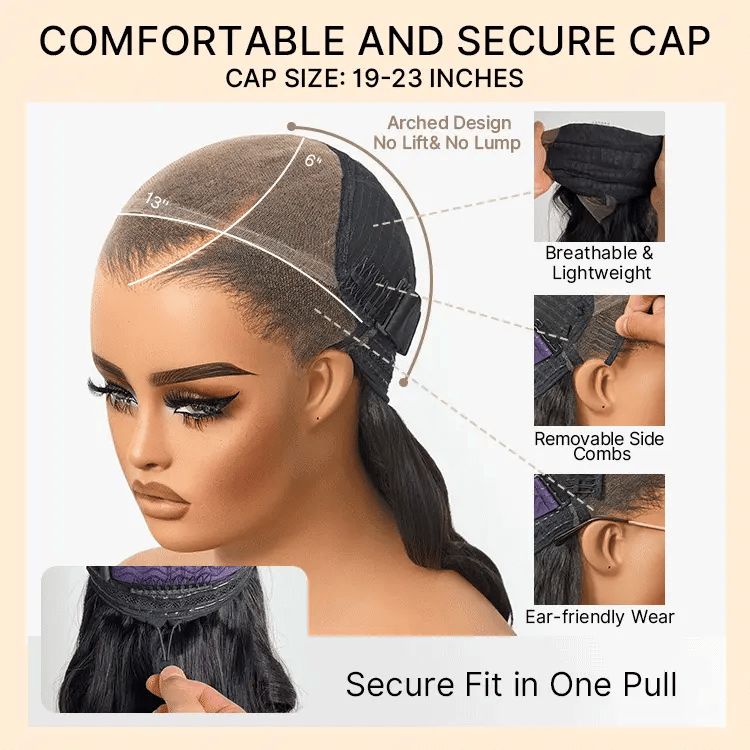 NatureMAX 200% Density Deep Wave Glueless 13x6 HD Lace Front Wig Human Hair Pre-Cut Lace Flexi-Fit Drawstring Cap
