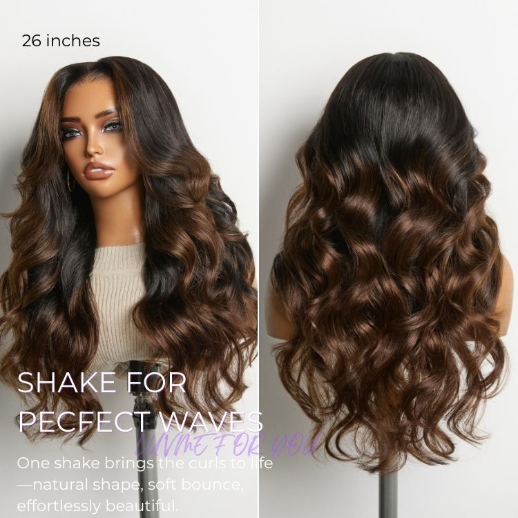 NatureMAX™ 200% Density Ombre Brown Loose Wave Glueless 13x6 HD Lace Front Wig Human Hair Pre-Cut Lace Flexi-Fit Drawstring Cap