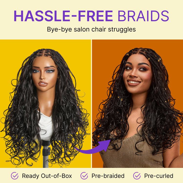 Readitress™ French Curl Knotless Boho Braids HD Full Lace Long Wig Flexi Fit Invisi Drawstring Cap - US Only