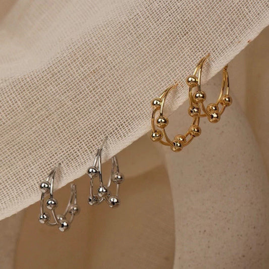 Cold Wind Metal Beads Hoop Earrings Female Ear Ring