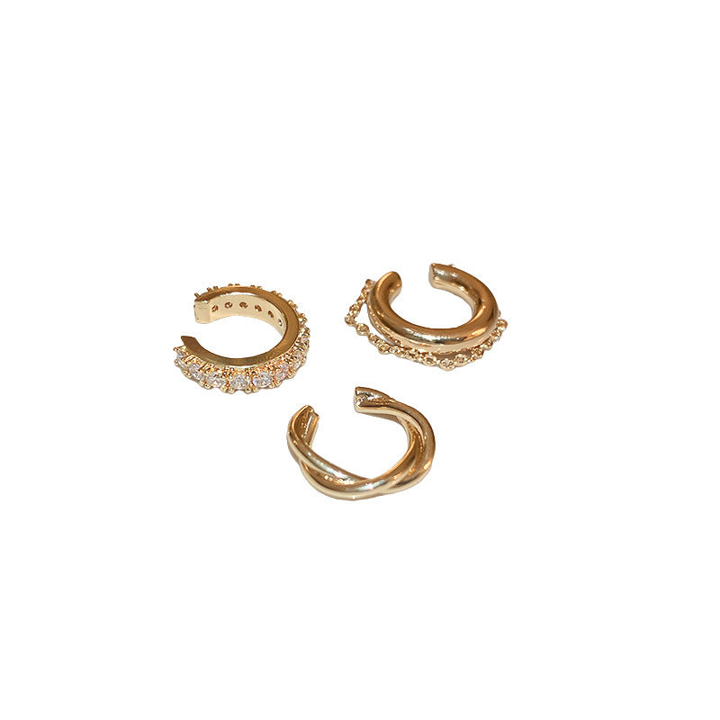 High-end New Rhinestone Zircon Ear Clip Three-piece Set