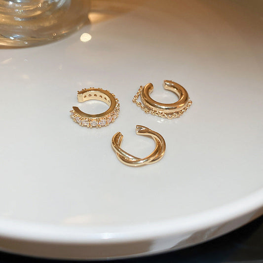 High-end New Rhinestone Zircon Ear Clip Three-piece Set