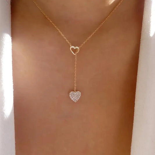 Rhinestone Pendant Necklace For Women Light Luxury Heart-shaped Hollow-out