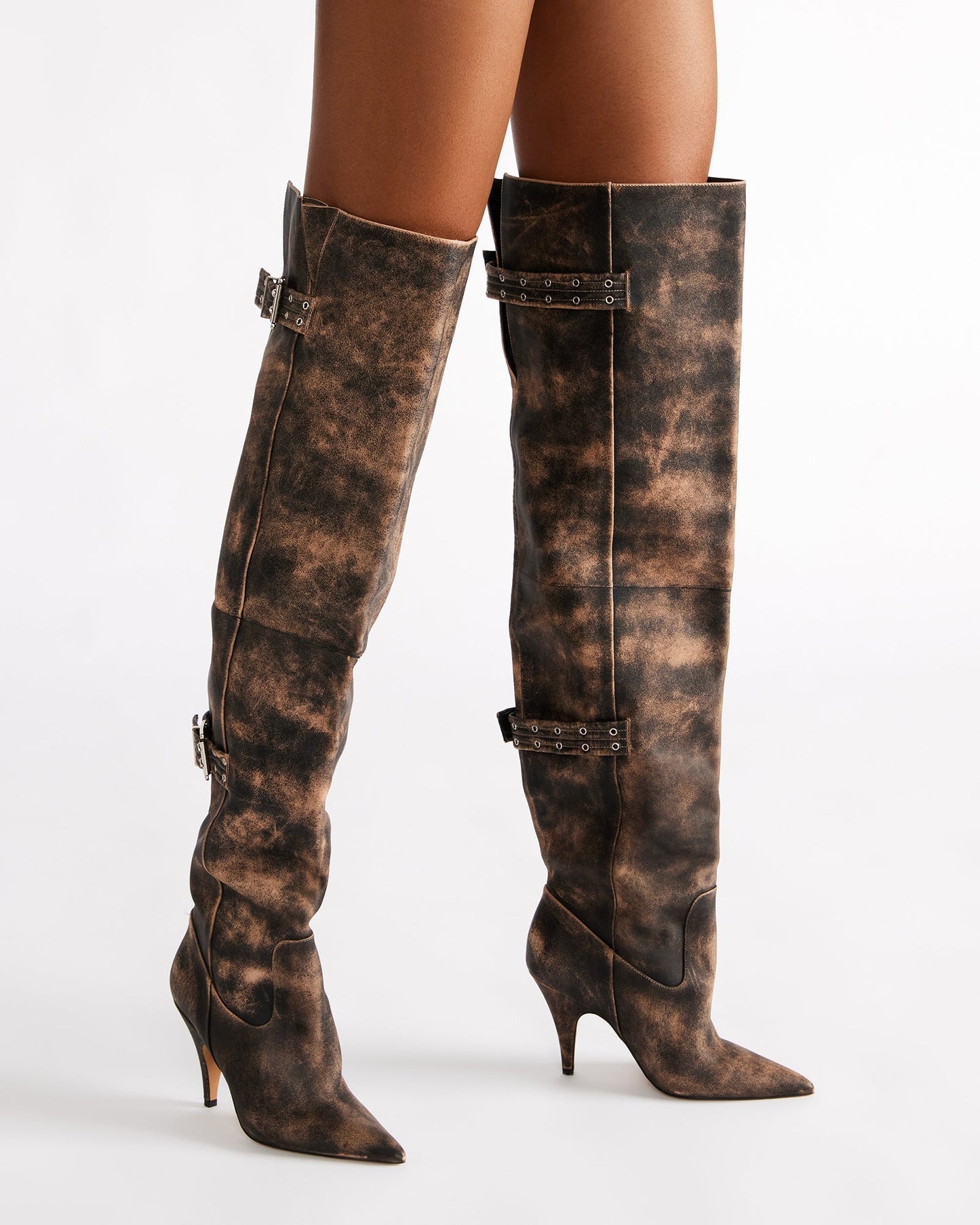 BADDIE FAUX FUR BROWN DISTRESSED