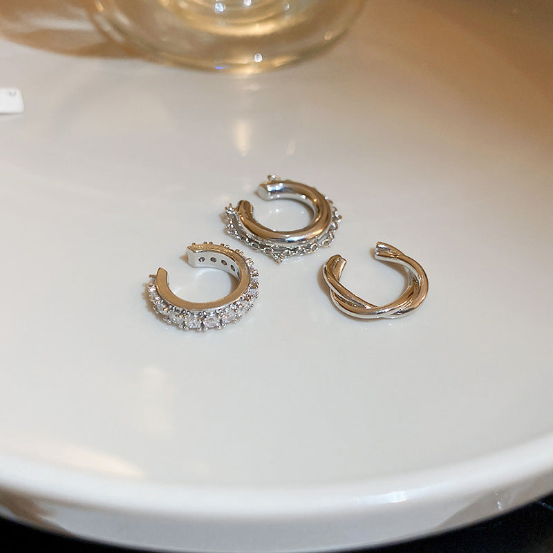 High-end New Rhinestone Zircon Ear Clip Three-piece Set
